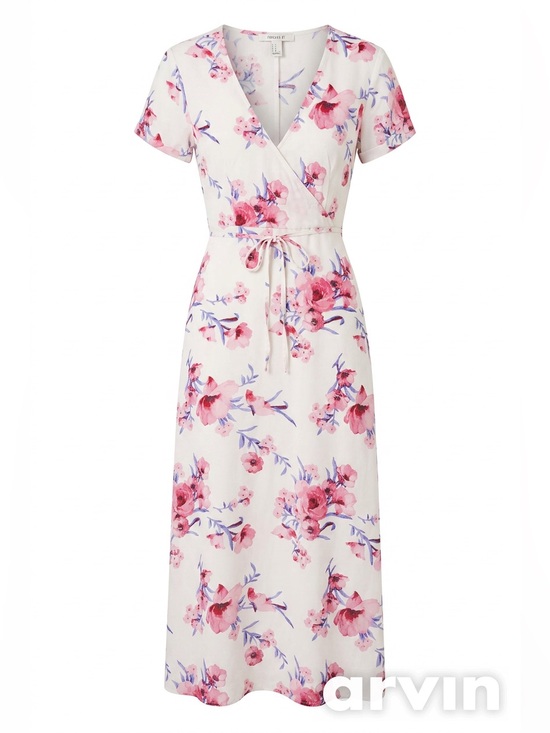 Forever 21 Dresses & Skirts - Forever 21 Pink Floral Wrap Midi Dress on White Background